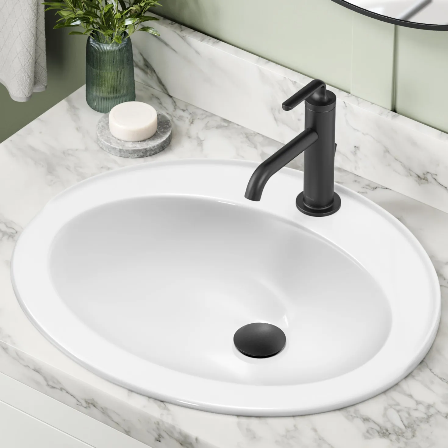 KRAUS Elavo 22" Oval Porcelain Drop In Bathroom Sink in White