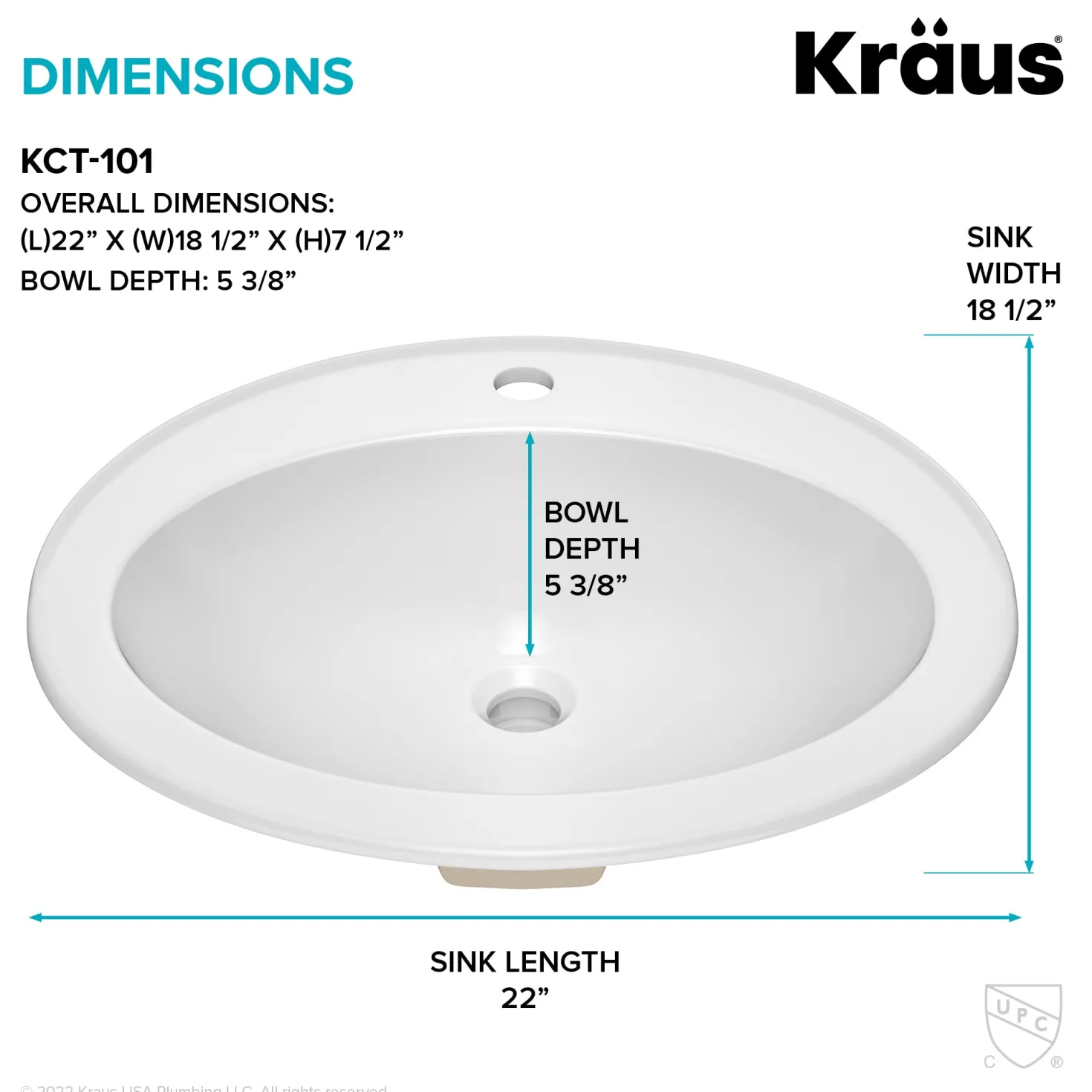 KRAUS Elavo 22" Oval Porcelain Drop In Bathroom Sink in White
