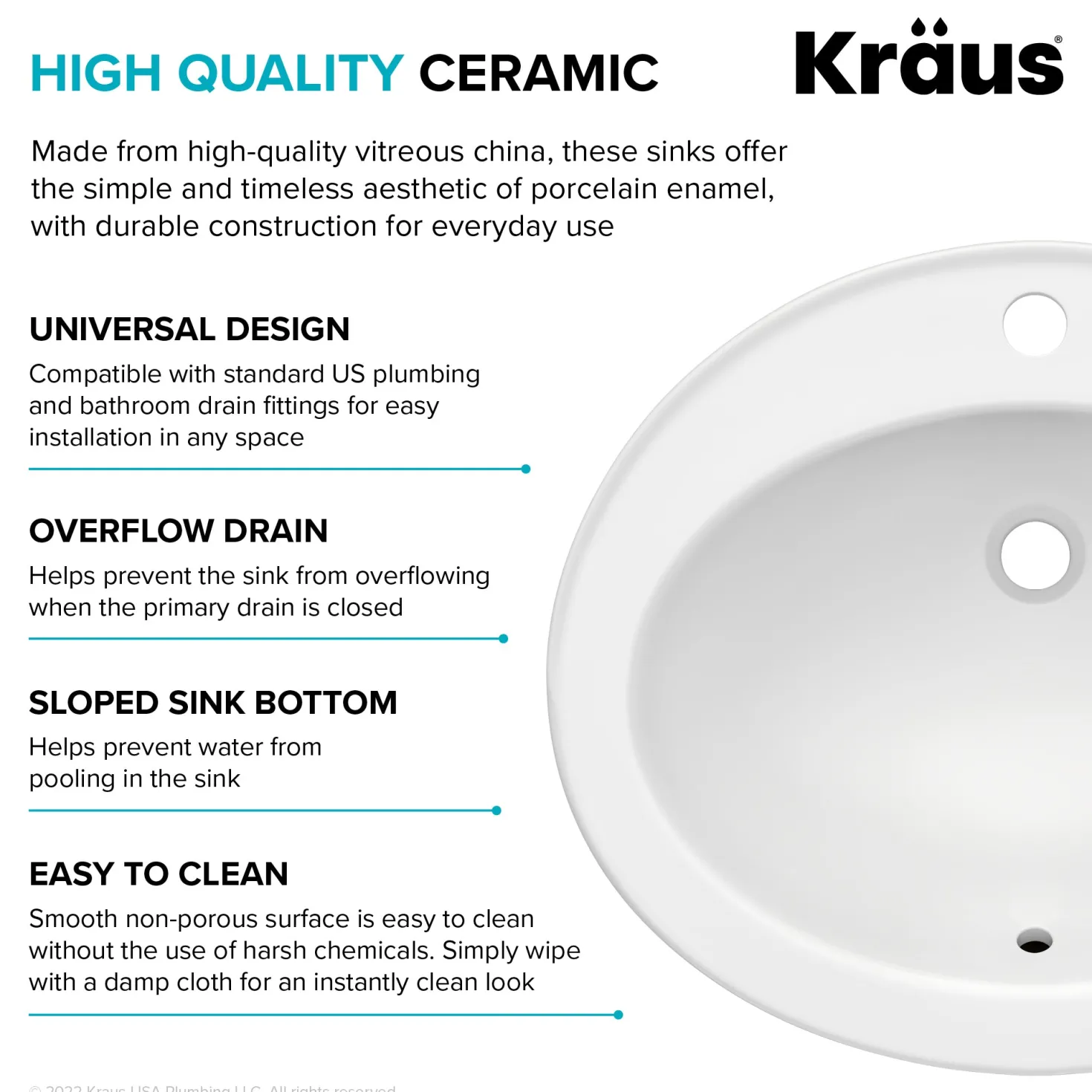 KRAUS Elavo 22" Oval Porcelain Drop In Bathroom Sink in White