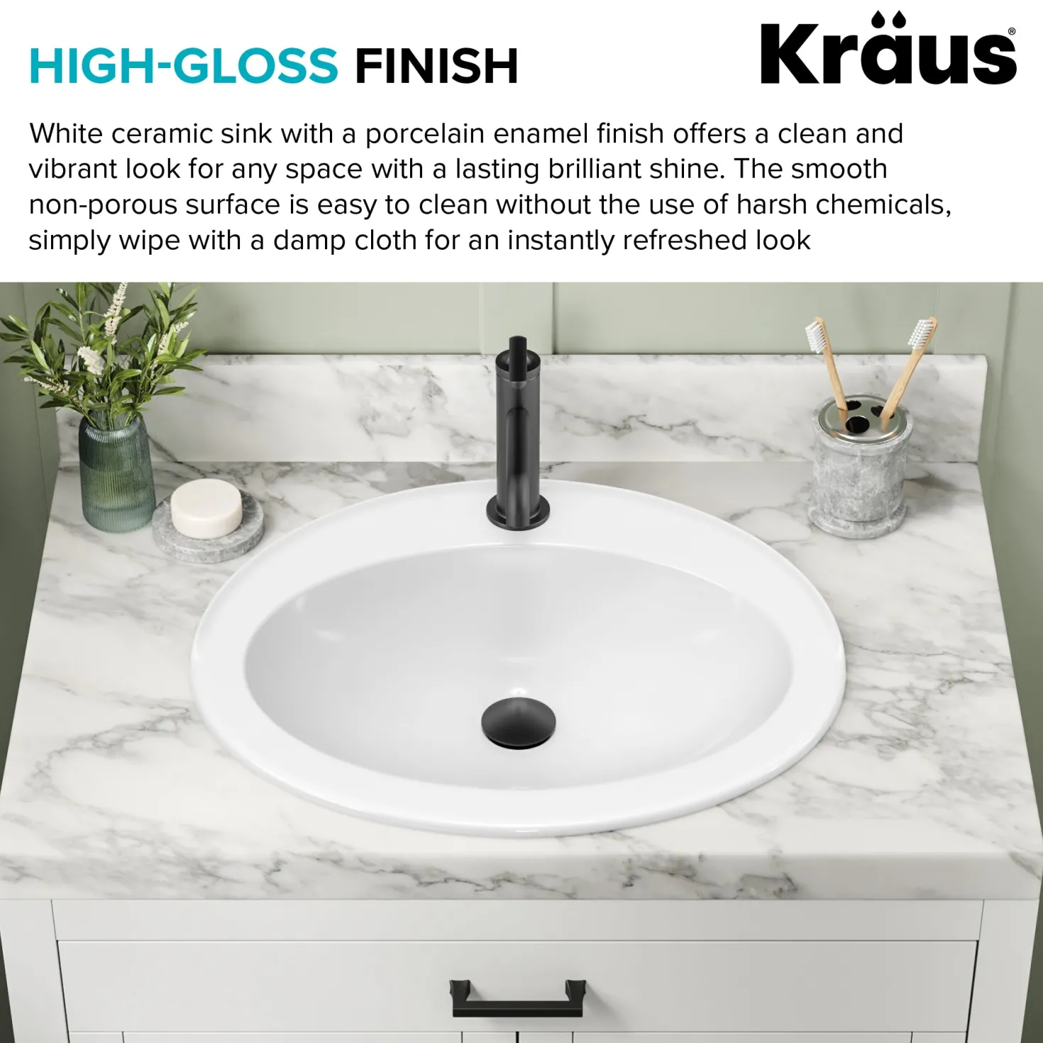 KRAUS Elavo 22" Oval Porcelain Drop In Bathroom Sink in White