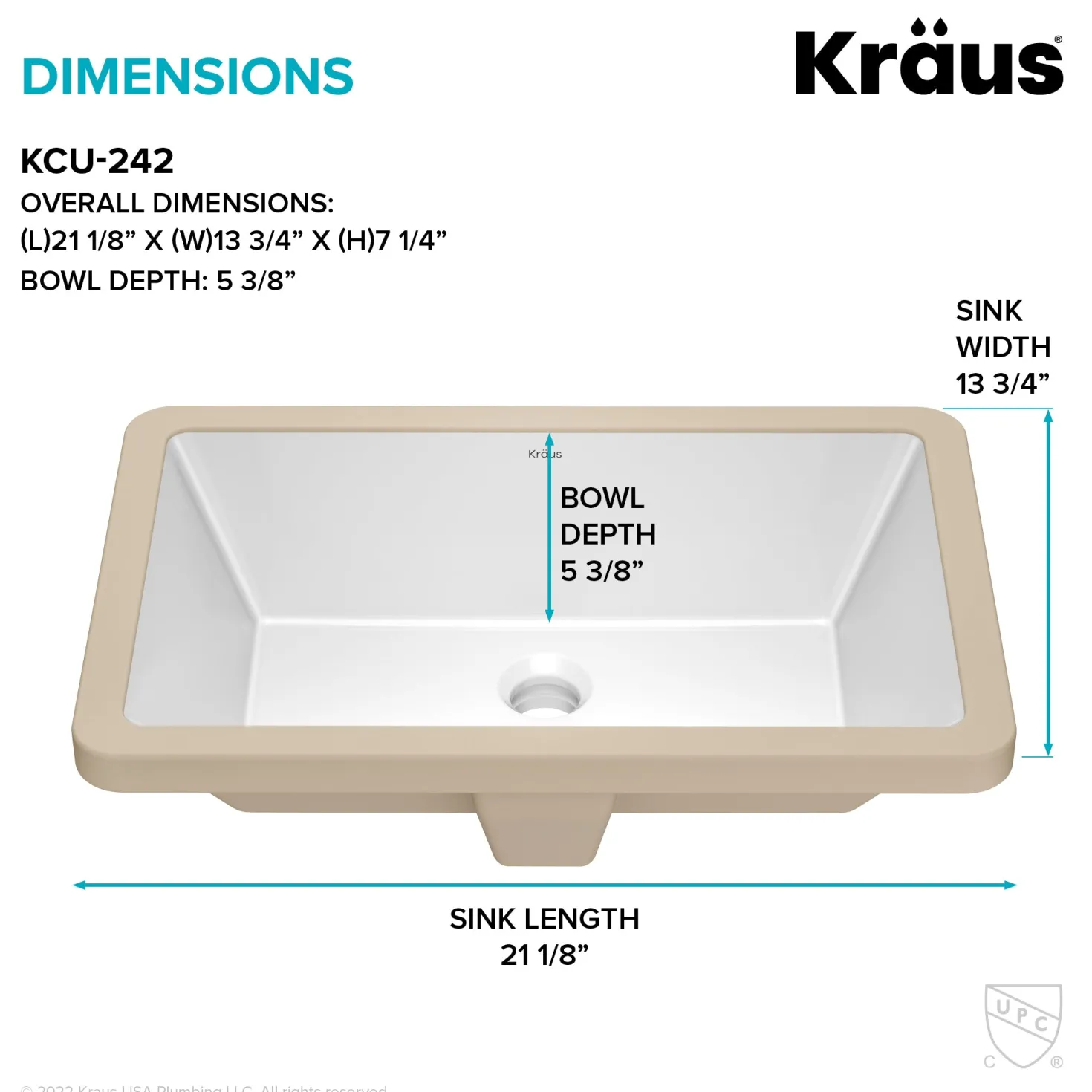 KRAUS Elavo 21-1/8" Rectangular Porcelain Undermount Bathroom Sink in White