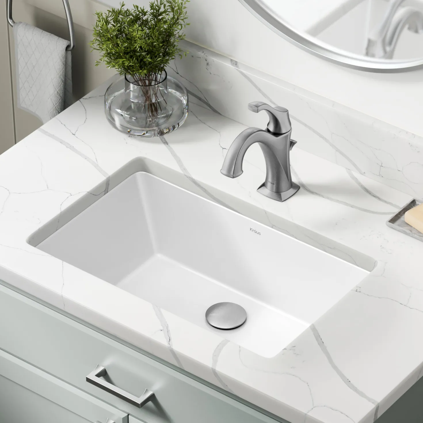 KRAUS Elavo 21-1/8" Rectangular Porcelain Undermount Bathroom Sink in White