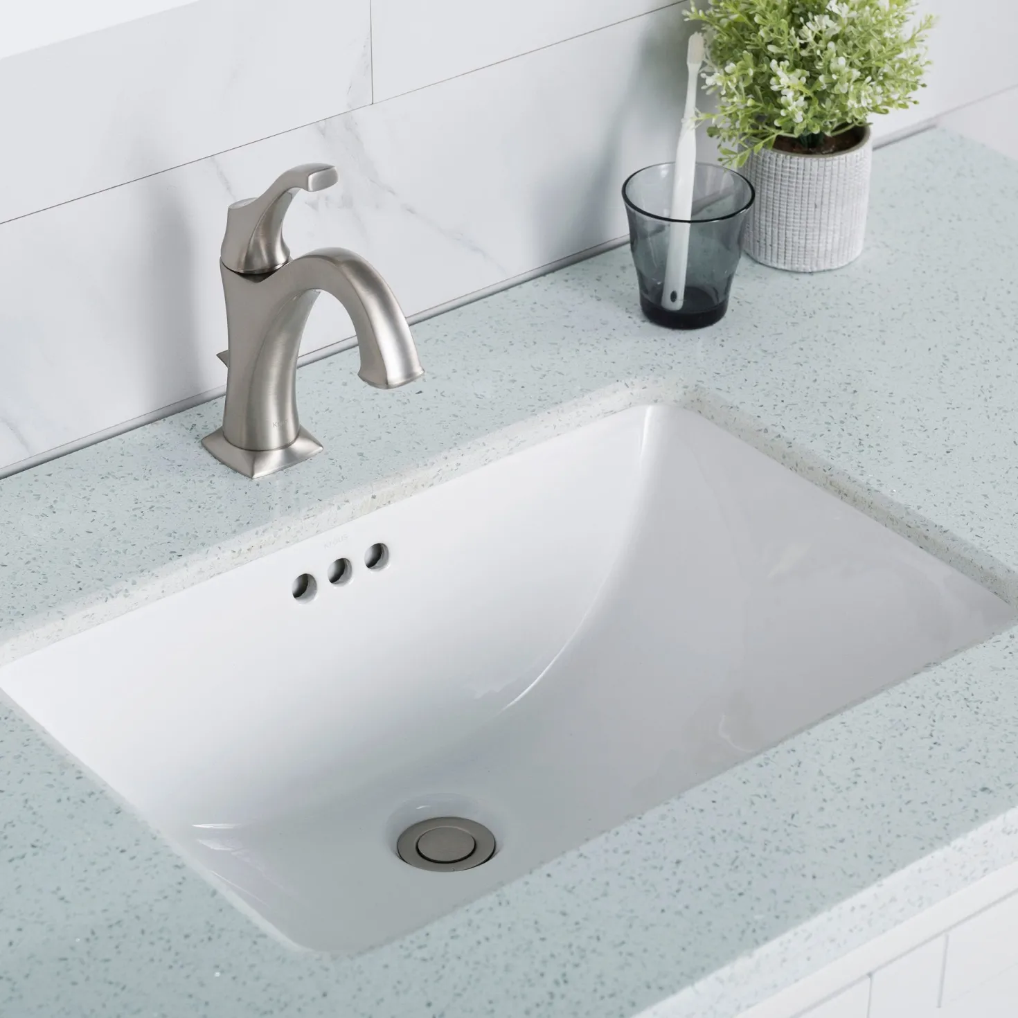 KRAUS Elavo 21" Rectangular Undermount White Porcelain Bathroom Sink with Overflow (2-Pack)