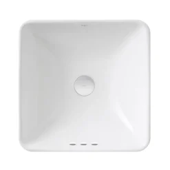 KRAUS Elavo Series Square Ceramic Semi-Recessed Bathroom Sink in White with Overflow