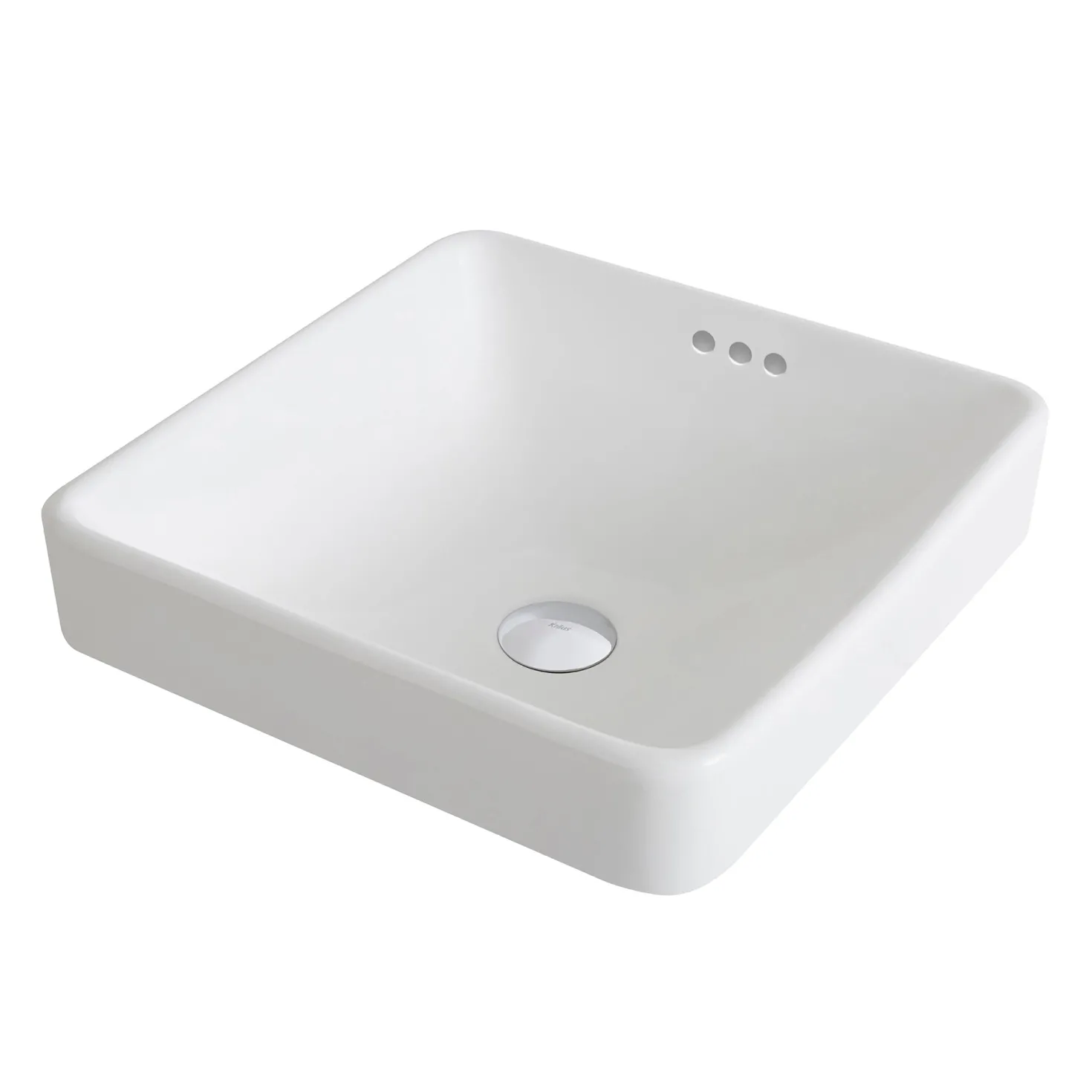 KRAUS Elavo Series Square Ceramic Semi-Recessed Bathroom Sink in White with Overflow