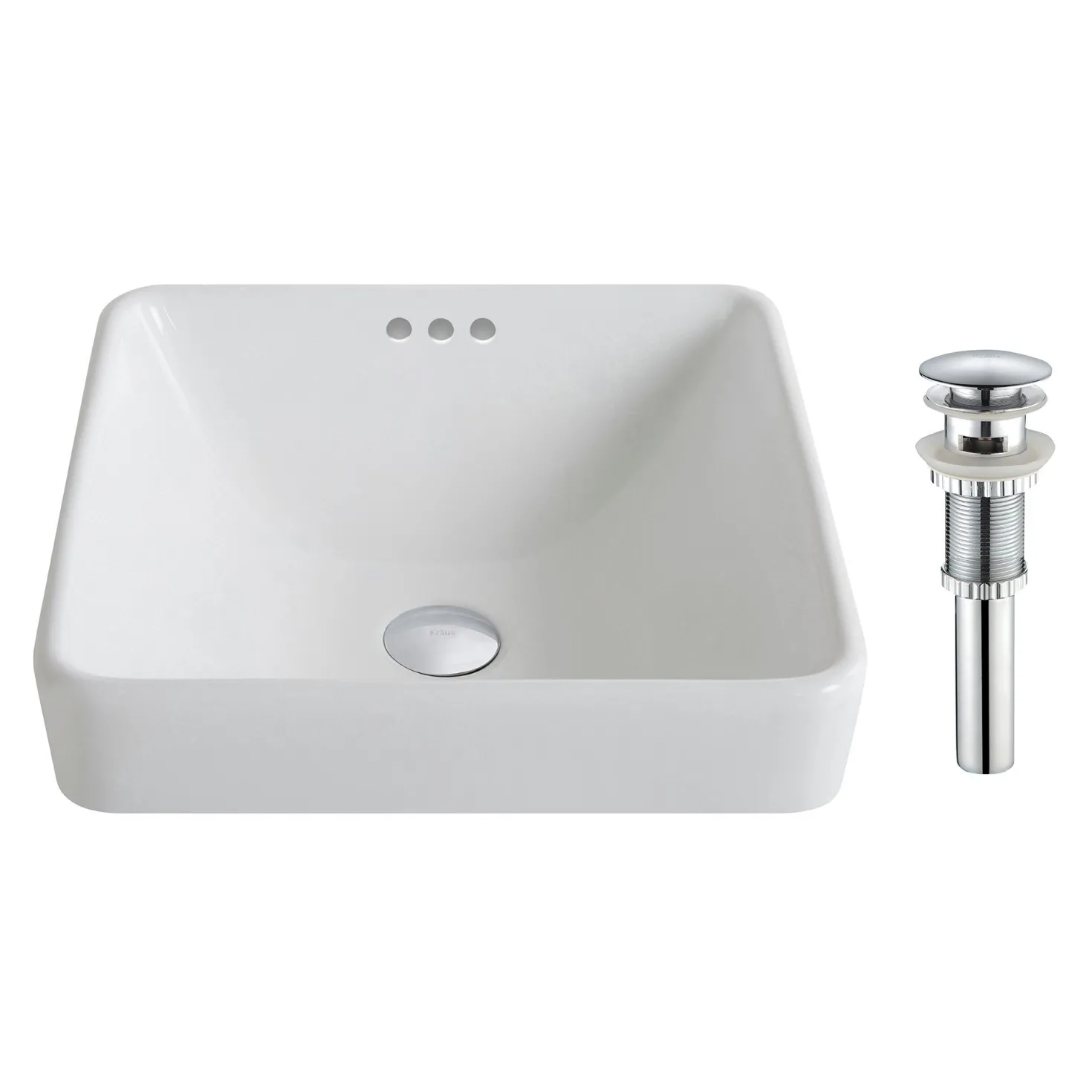KRAUS Elavo Series Square Ceramic Semi-Recessed Bathroom Sink in White with Overflow