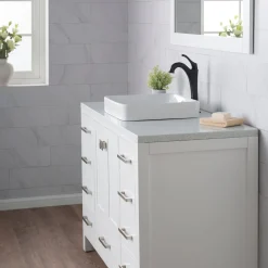 KRAUS Elavo Series Square Ceramic Semi-Recessed Bathroom Sink in White with Overflow