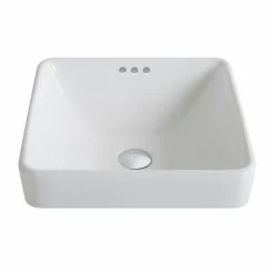 KRAUS Elavo Series Square Ceramic Semi-Recessed Bathroom Sink in White with Overflow