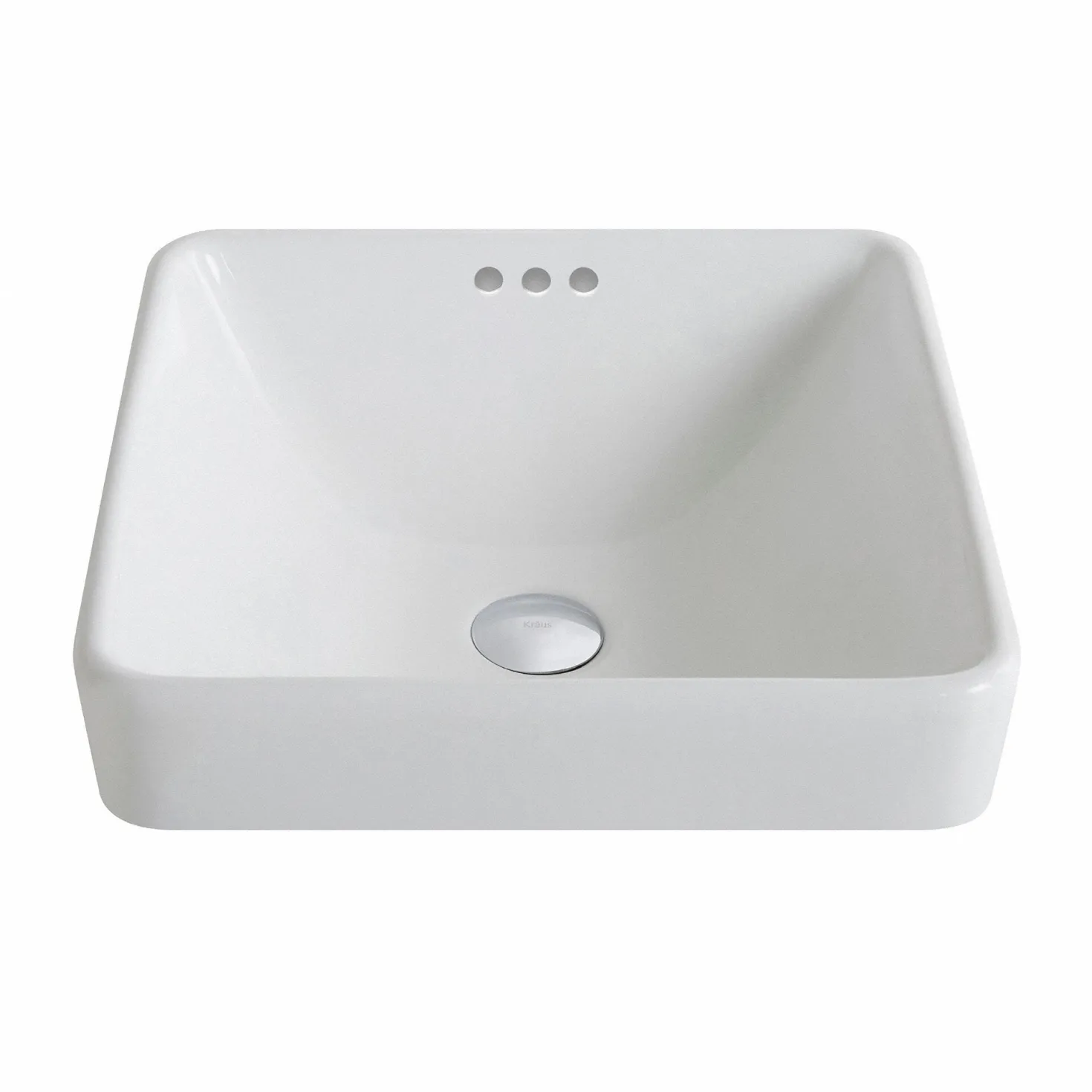 KRAUS Elavo Series Square Ceramic Semi-Recessed Bathroom Sink in White with Overflow