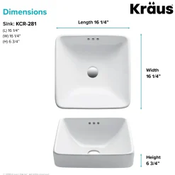 KRAUS Elavo Series Square Ceramic Semi-Recessed Bathroom Sink in White with Overflow