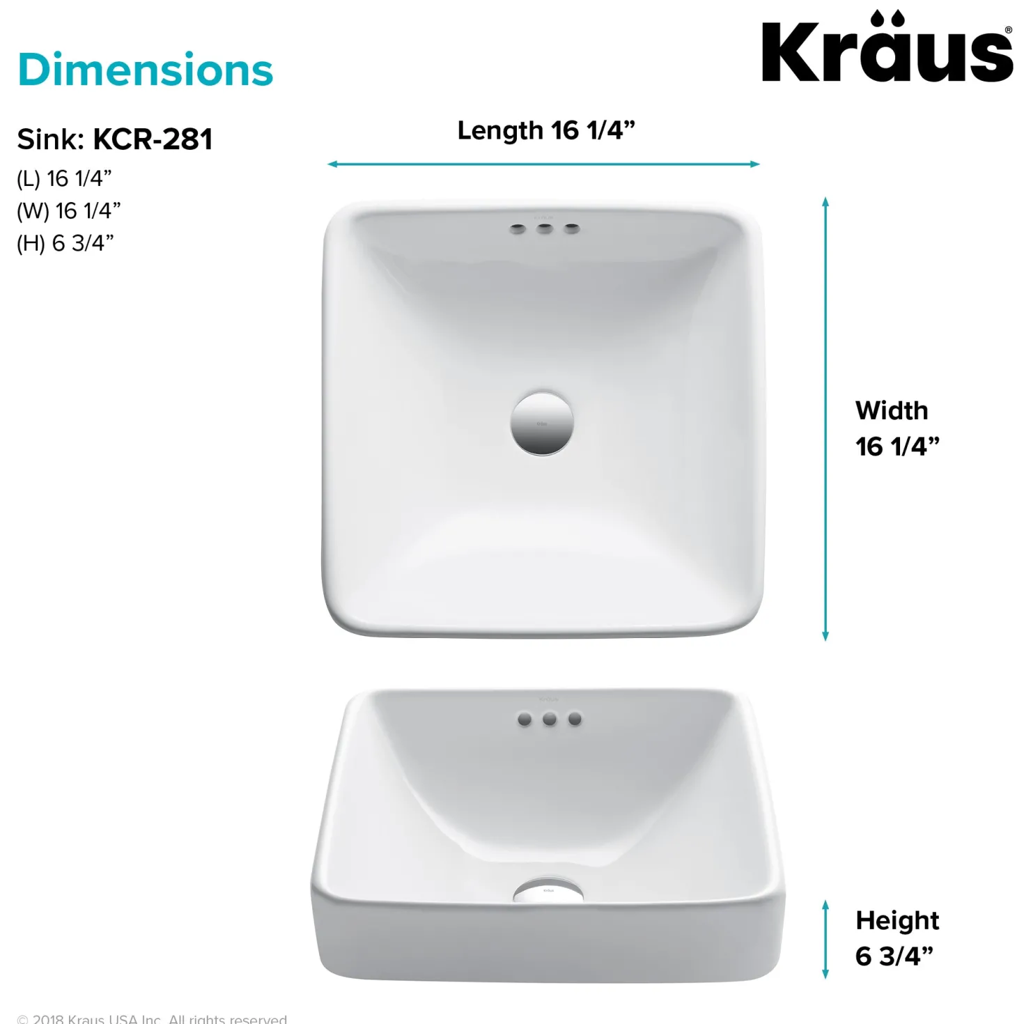 KRAUS Elavo Series Square Ceramic Semi-Recessed Bathroom Sink in White with Overflow