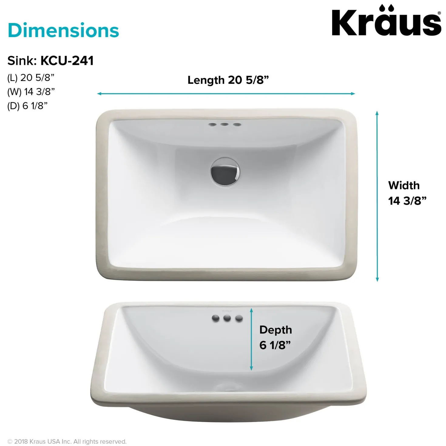 KRAUS Elavo Small Rectangular Ceramic Undermount Bathroom Sink in White with Overflow