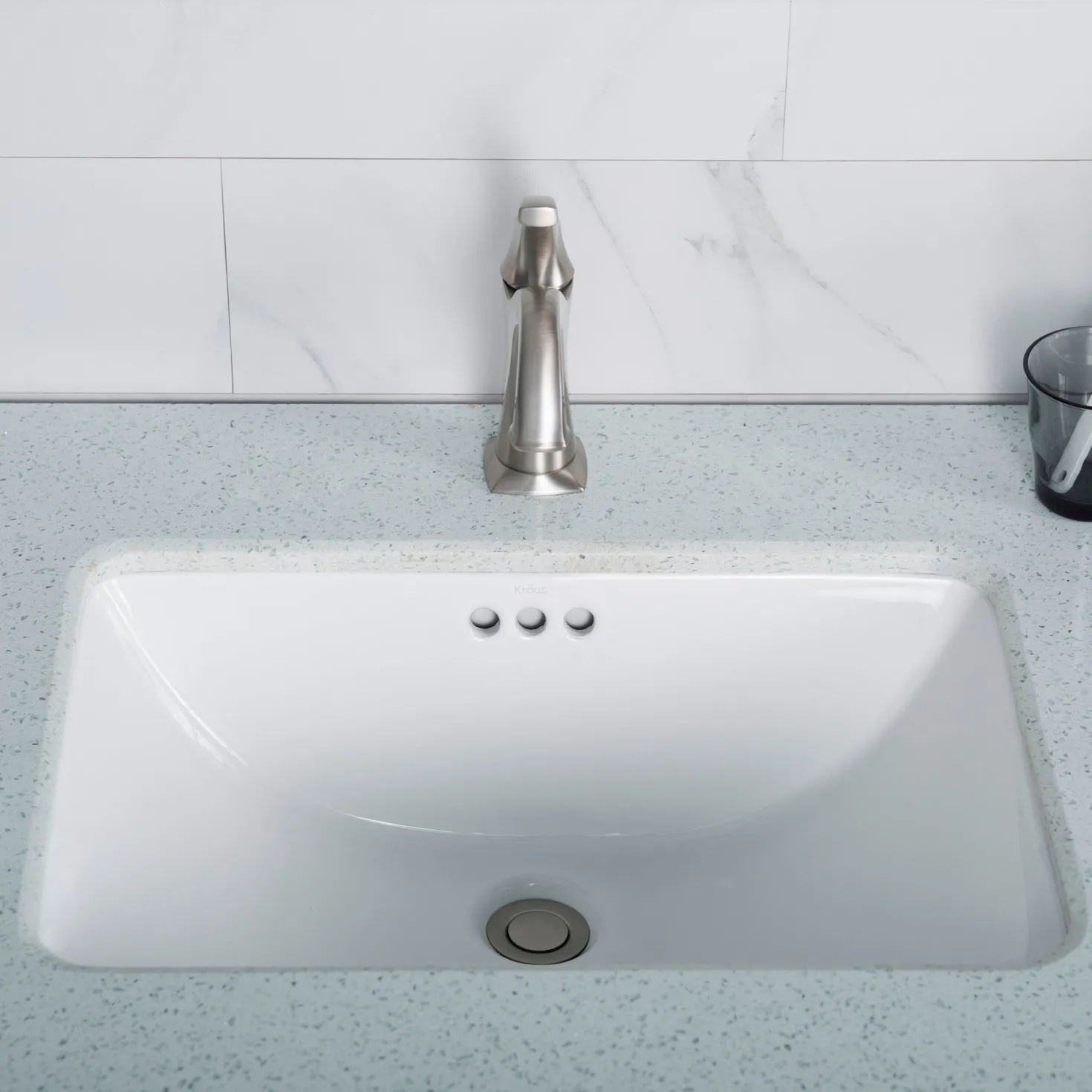KRAUS Elavo Small Rectangular Ceramic Undermount Bathroom Sink in White with Overflow