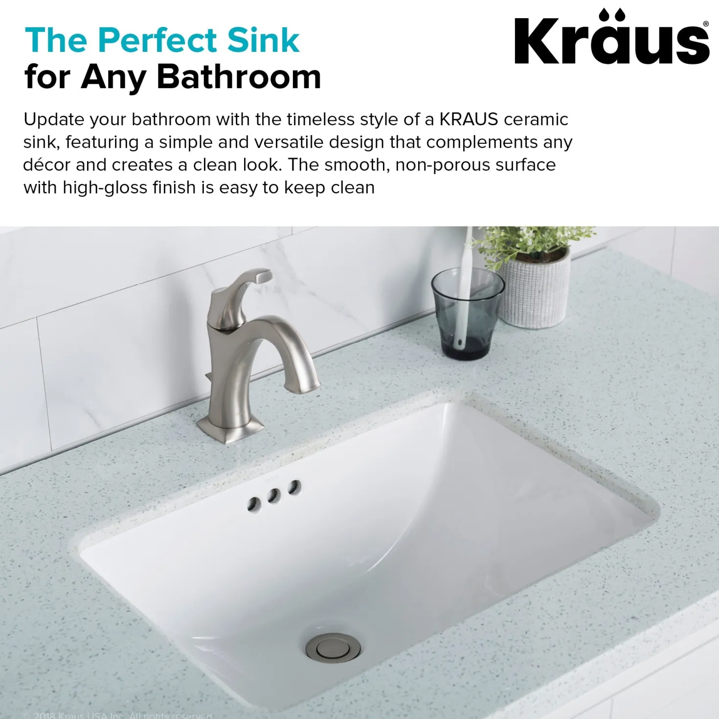 KRAUS Elavo Small Rectangular Ceramic Undermount Bathroom Sink in White with Overflow