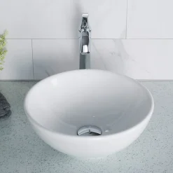 KRAUS Elavo Small Round Ceramic Vessel Bathroom Sink in White
