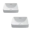 KRAUS Elavo Square Semi-Recessed Vessel White Porcelain Bathroom Sink with Overflow, 16 1/2 " (2-Pack)