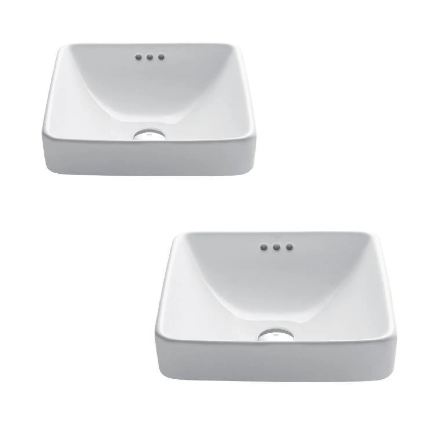 KRAUS Elavo Square Semi-Recessed Vessel White Porcelain Bathroom Sink with Overflow, 16 1/2 " (2-Pack)