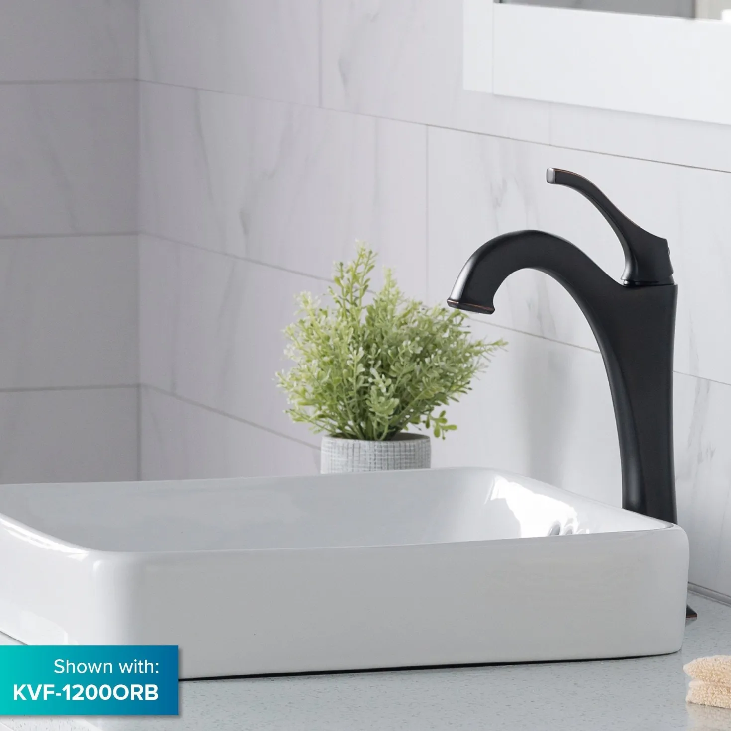KRAUS Elavo Square Semi-Recessed Vessel White Porcelain Bathroom Sink with Overflow, 16 1/2 " (2-Pack)