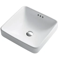 KRAUS Elavo Square Semi-Recessed Vessel White Porcelain Bathroom Sink with Overflow, 16 1/2