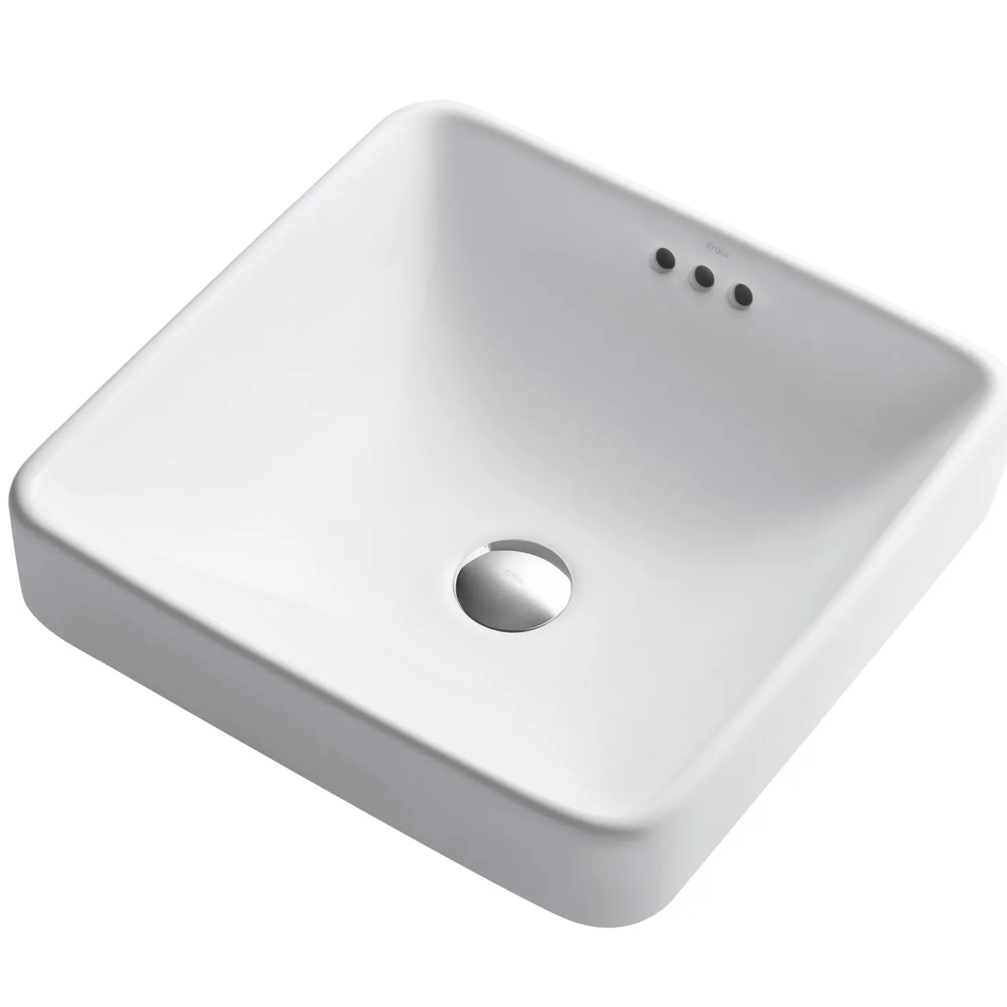 KRAUS Elavo Square Semi-Recessed Vessel White Porcelain Bathroom Sink with Overflow, 16 1/2 " (2-Pack)