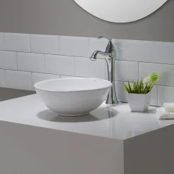 KRAUS ElavoWhite Ceramic Small Round Vessel Bathroom Sink & Pop Up drain