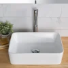 KRAUS Elavo 19" White Rectangular Porcelain Bathroom Vessel Sink with Ramus Single Handle Vessel Bathroom Sink Faucet with Pop-Up Drain