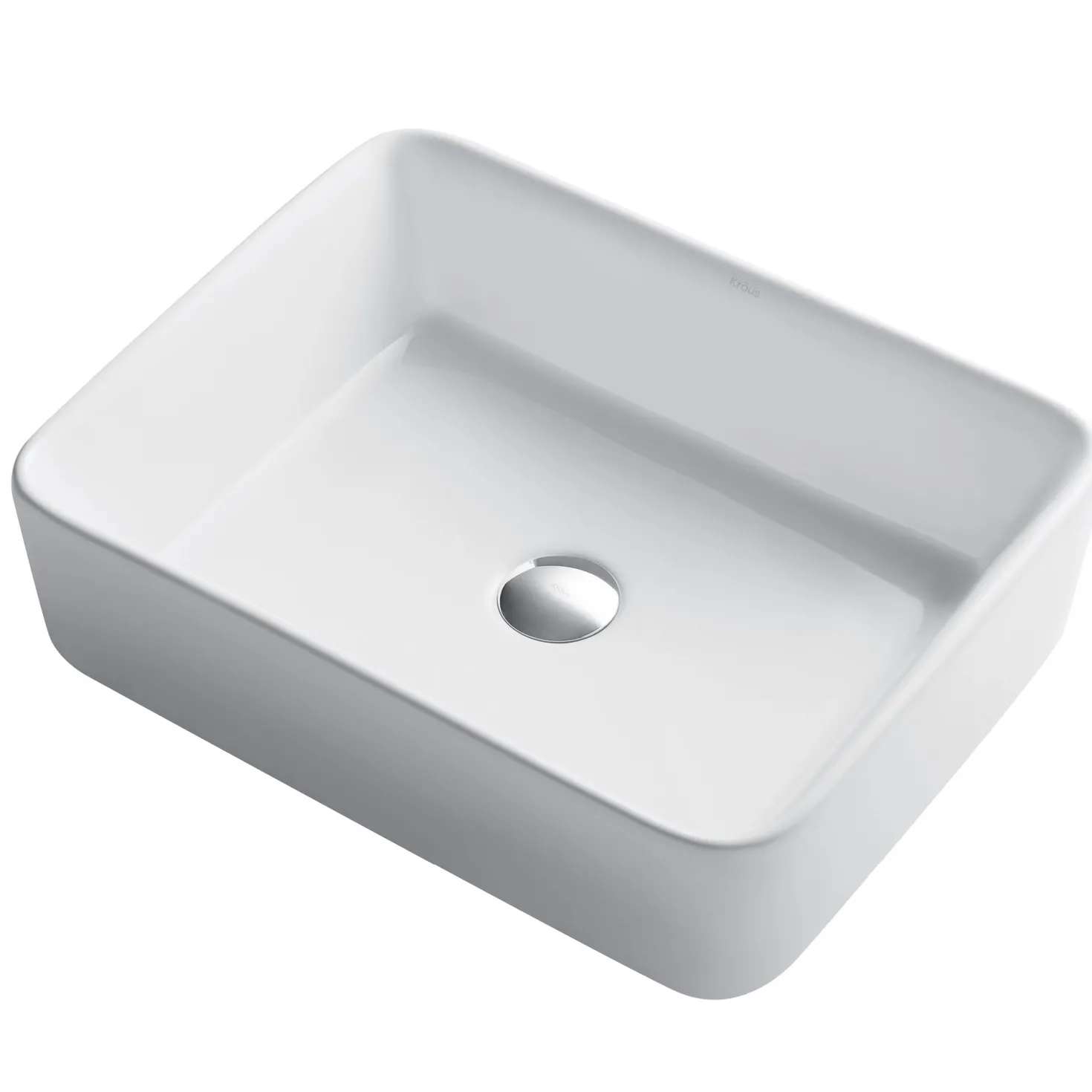 KRAUS Elavo 19" White Rectangular Porcelain Bathroom Vessel Sink with Ramus Single Handle Vessel Bathroom Sink Faucet with Pop-Up Drain