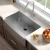 KRAUS 33" Farmhouse Single Bowl Stainless Steel Kitchen Sink with NoiseDefend Soundproofing