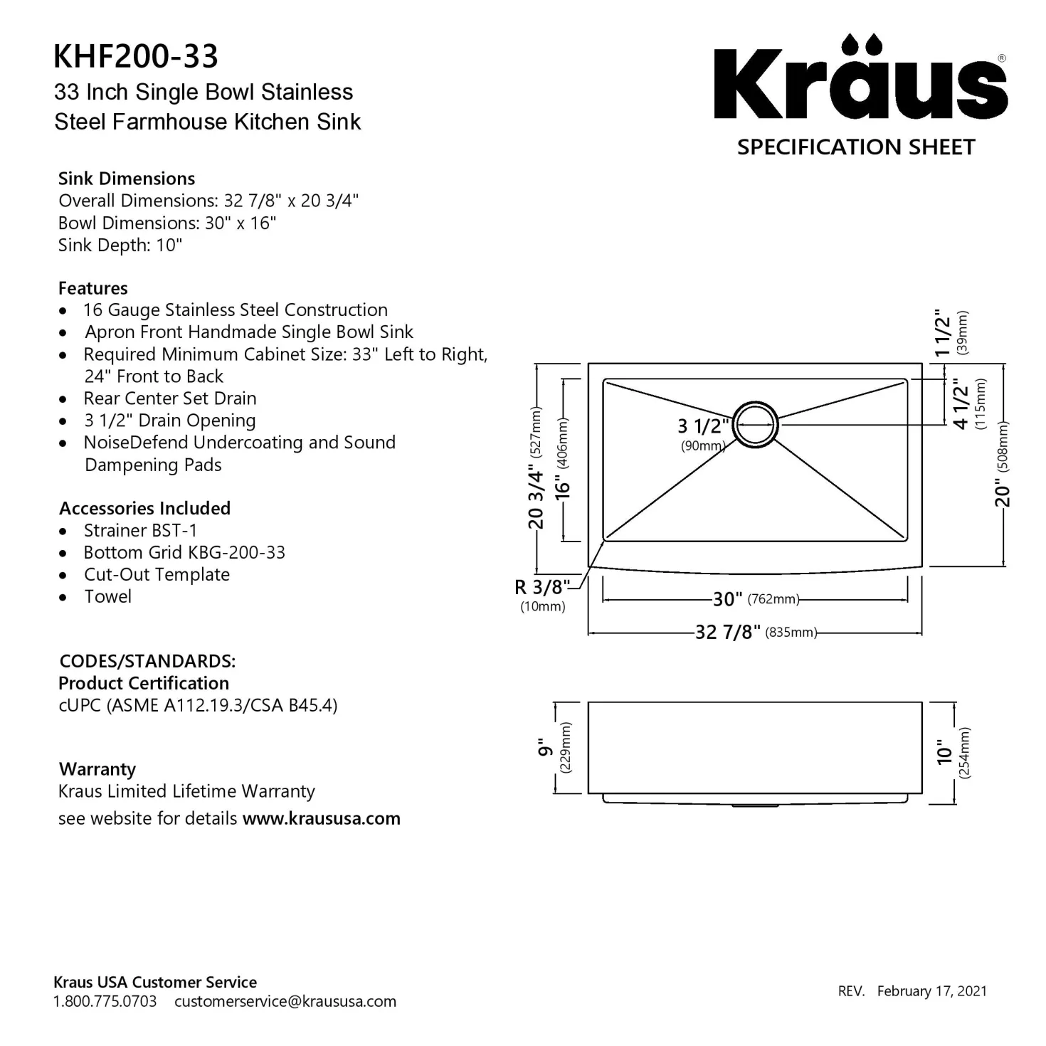 KRAUS 33" Farmhouse Single Bowl Stainless Steel Kitchen Sink with NoiseDefend Soundproofing