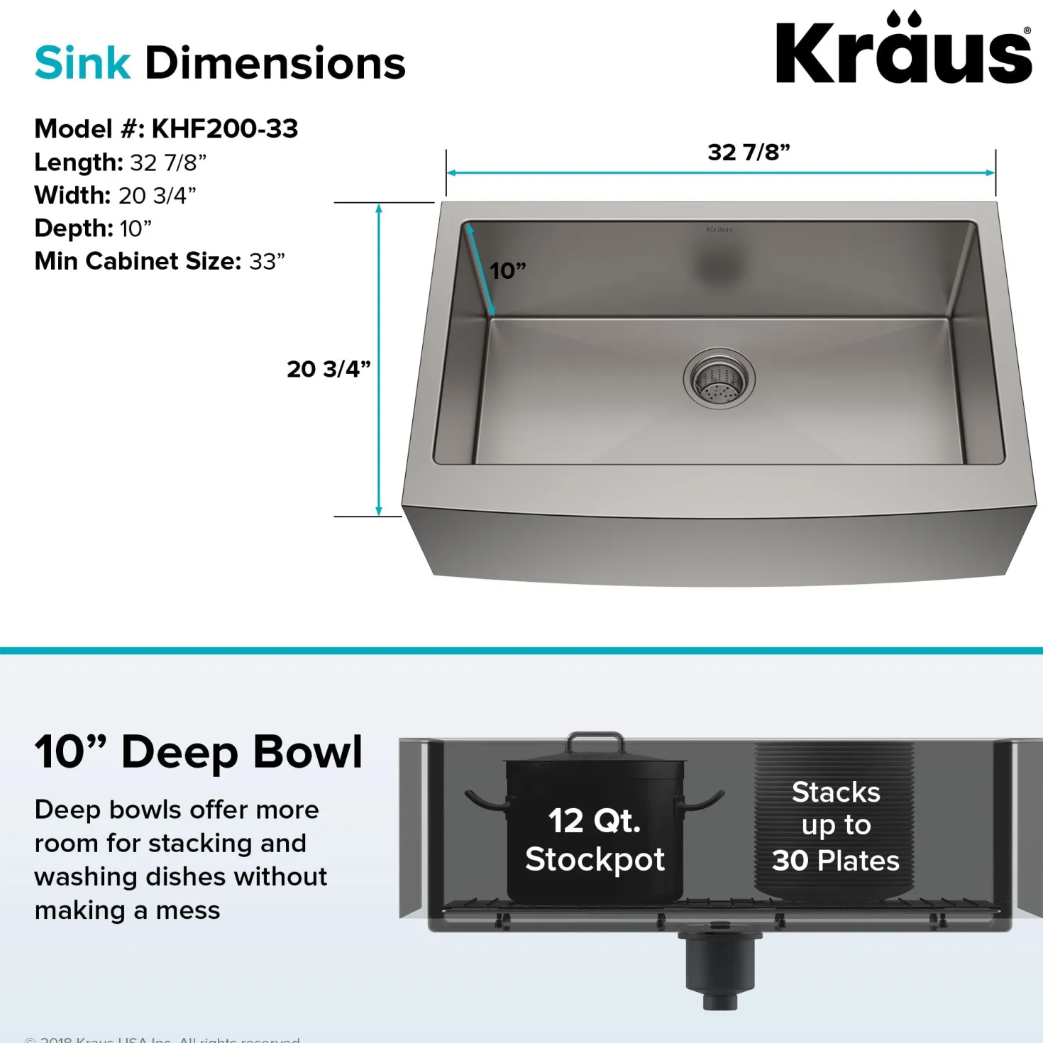 KRAUS 33" Farmhouse Single Bowl Stainless Steel Kitchen Sink with NoiseDefend Soundproofing