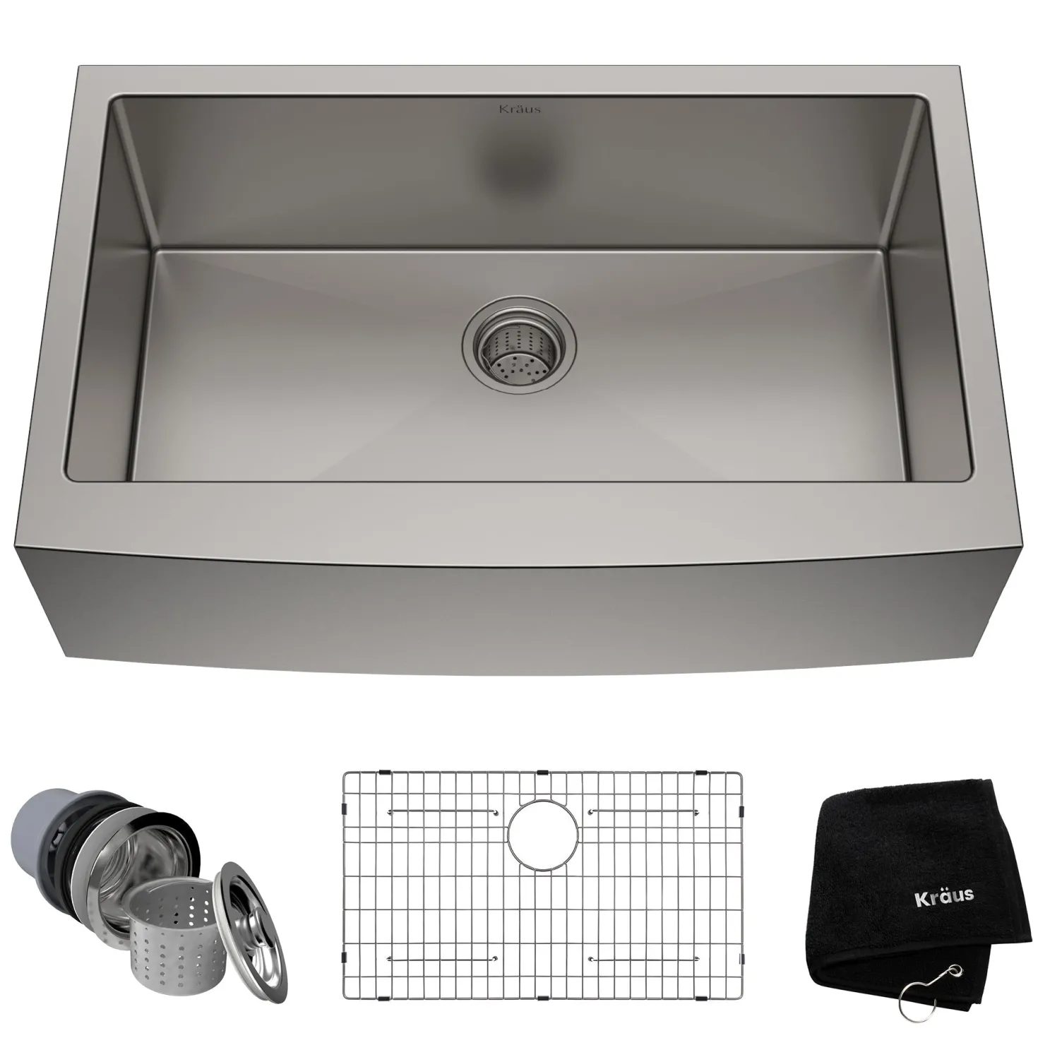 KRAUS 33" Farmhouse Single Bowl Stainless Steel Kitchen Sink with NoiseDefend Soundproofing