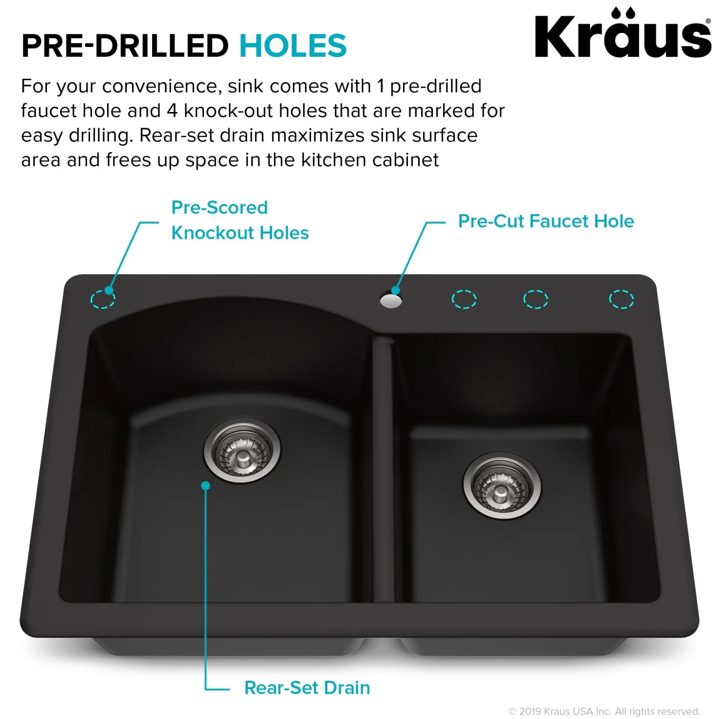 KRAUS Forteza 33" Dual Mount 60/40 Double Bowl Granite Kitchen Sink in Black