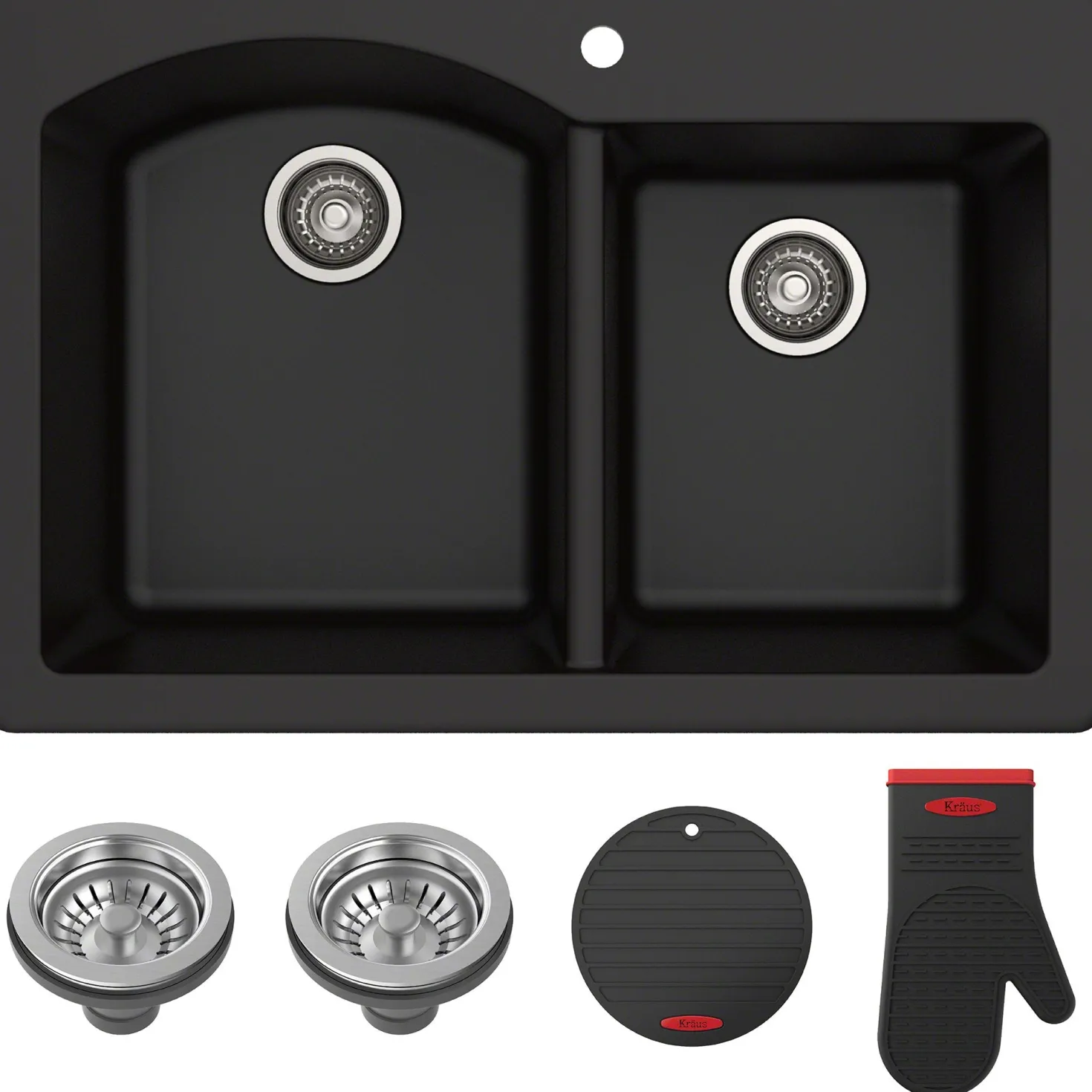 KRAUS Forteza 33" Dual Mount 60/40 Double Bowl Granite Kitchen Sink in Black