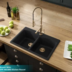 KRAUS Forteza 33" Dual Mount 50/50 Double Bowl Granite Kitchen Sink in Black