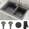 KRAUS Forteza 33" Dual Mount 50/50 Double Bowl Granite Kitchen Sink in Grey