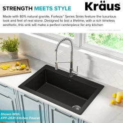 KRAUS Forteza 33" Dual Mount Single Bowl Black Granite Kitchen Sink in Black