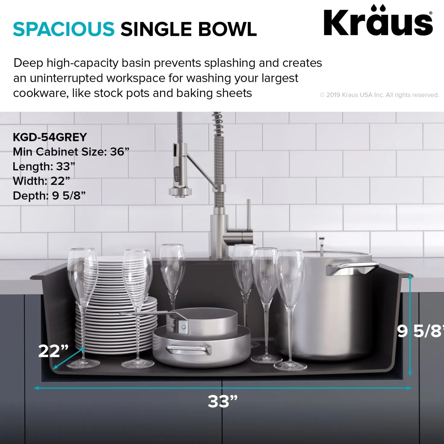 KRAUS Forteza 33" Dual Mount Single Bowl Granite Kitchen Sink in Grey