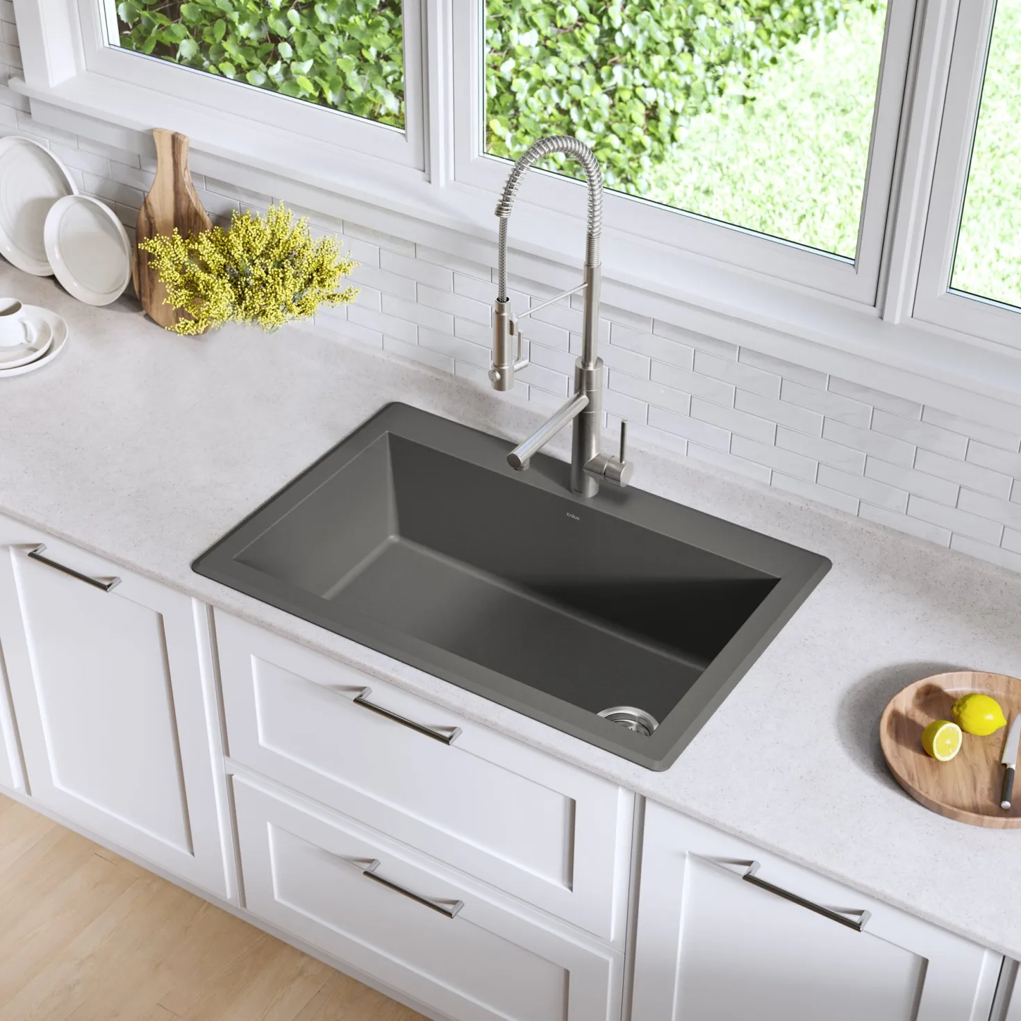 KRAUS Forteza 33" Dual Mount Single Bowl Granite Kitchen Sink in Grey
