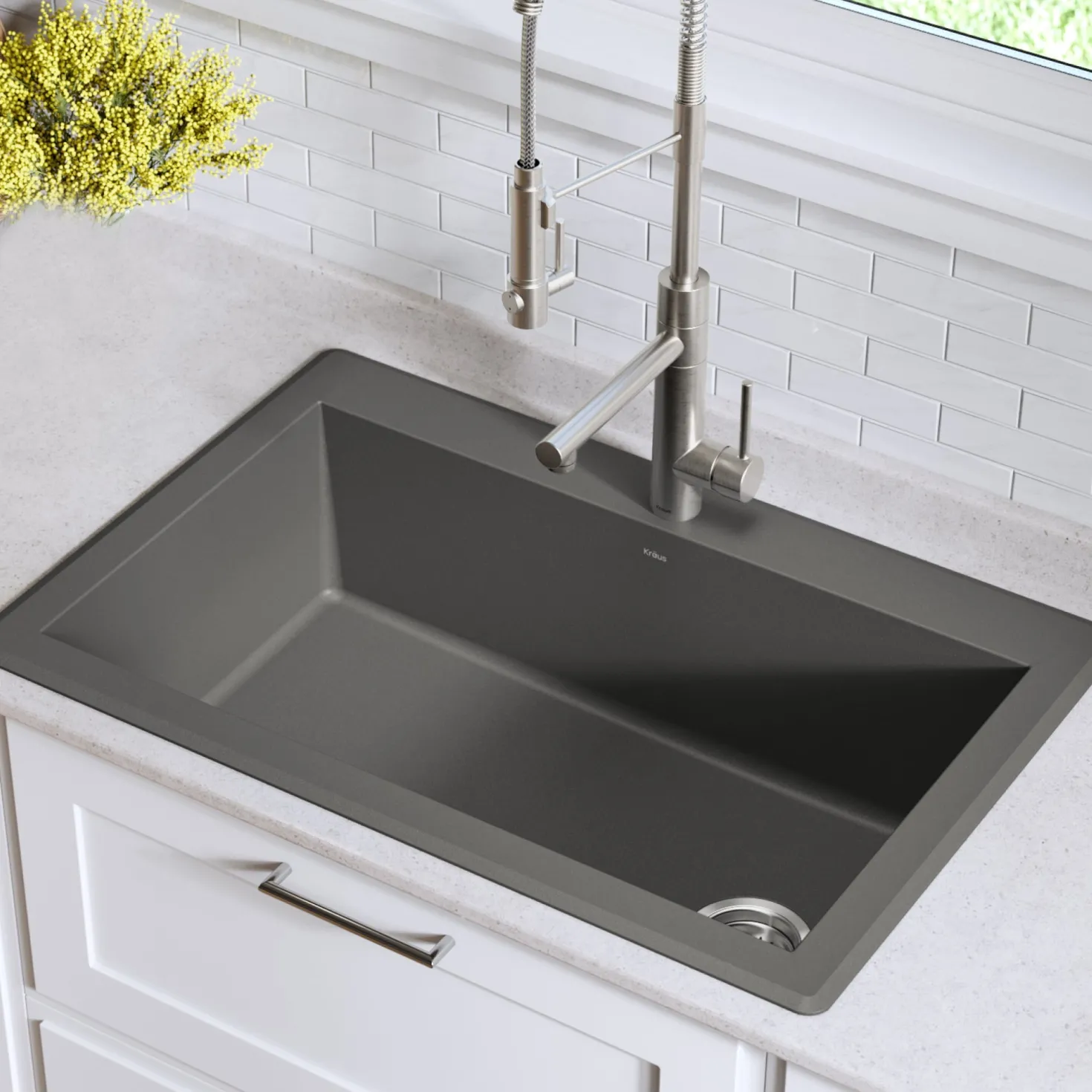 KRAUS Forteza 33" Dual Mount Single Bowl Granite Kitchen Sink in Grey