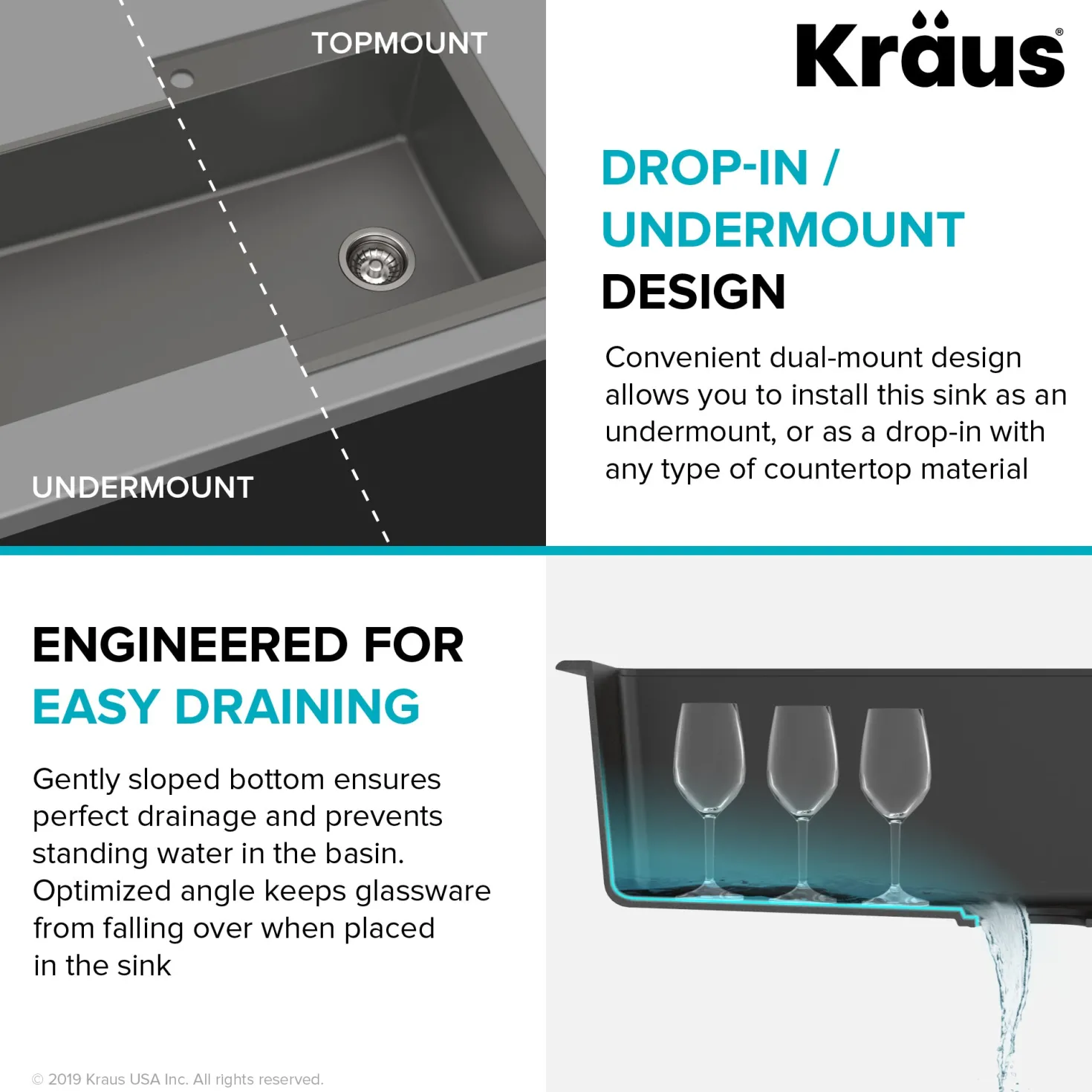 KRAUS Forteza 33" Dual Mount Single Bowl Granite Kitchen Sink in Grey