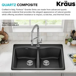 KRAUS Forteza 33” Granite Drop-In or Undermount 50/50 Double Bowl White Kitchen Sink