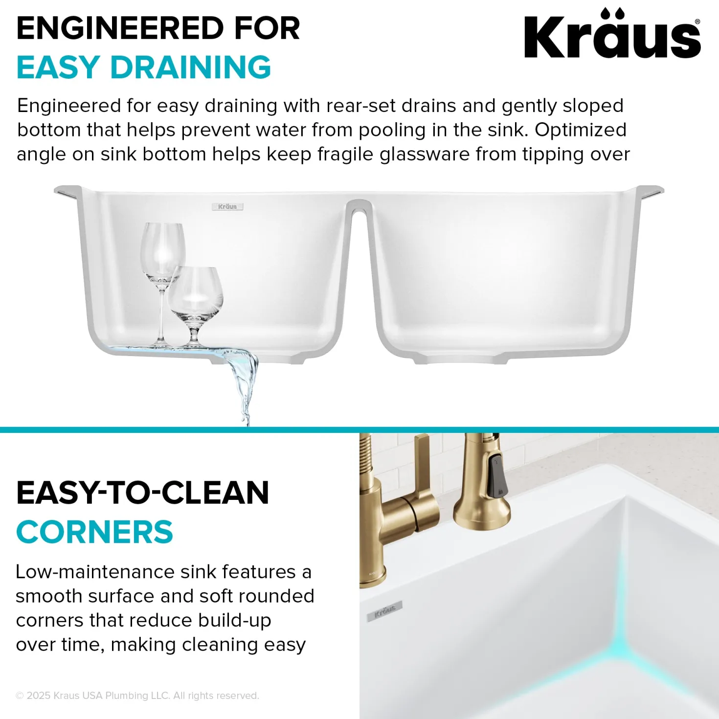 KRAUS Forteza 33” Granite Drop-In or Undermount 50/50 Double Bowl White Kitchen Sink