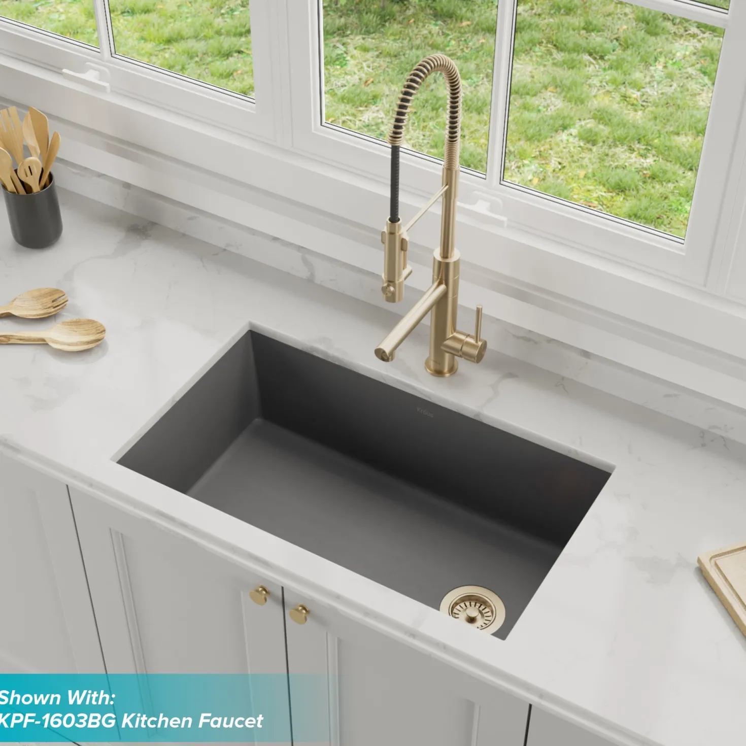 KRAUS Forteza 32" Undermount Single Bowl Granite Kitchen Sink in Grey