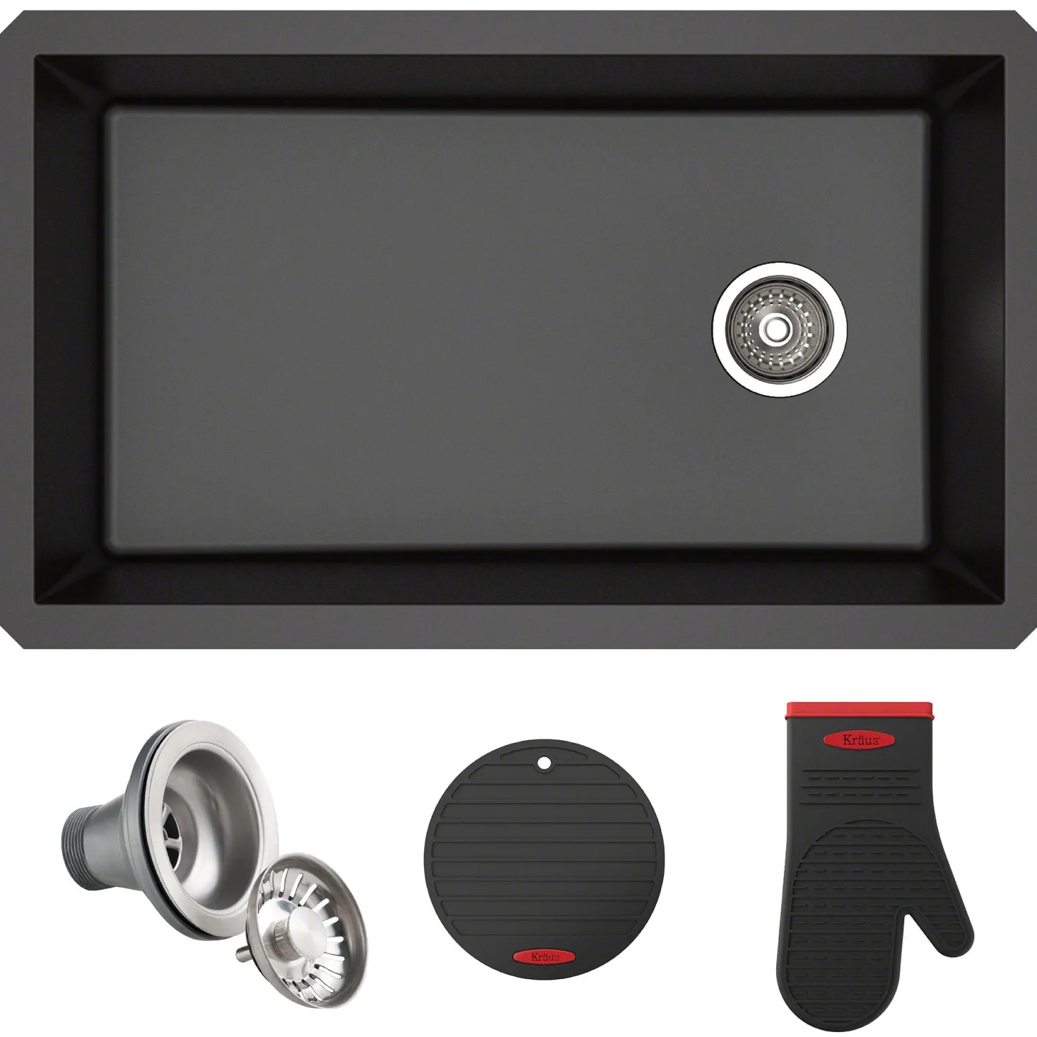 KRAUS Forteza 32" Undermount Single Bowl Granite Kitchen Sink in Black