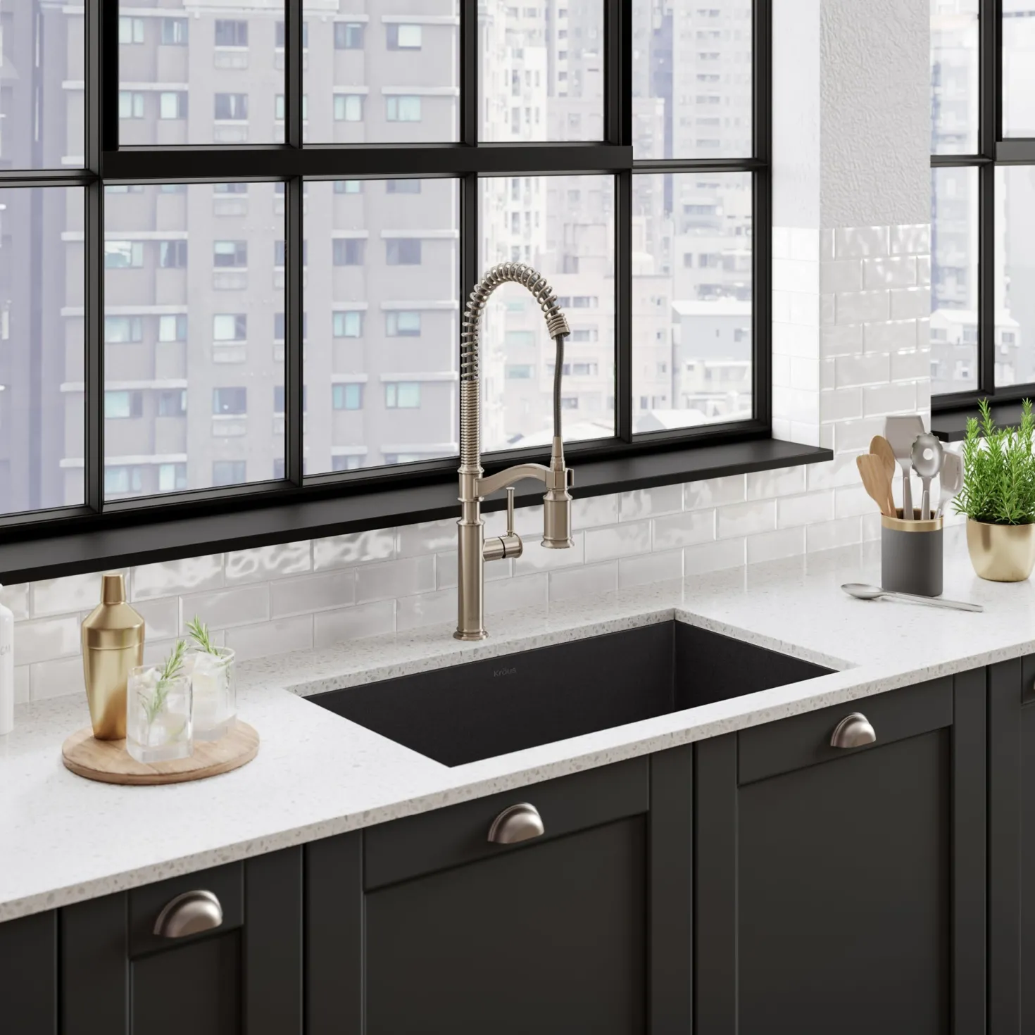 KRAUS Forteza 32" Undermount Single Bowl Granite Kitchen Sink in Black