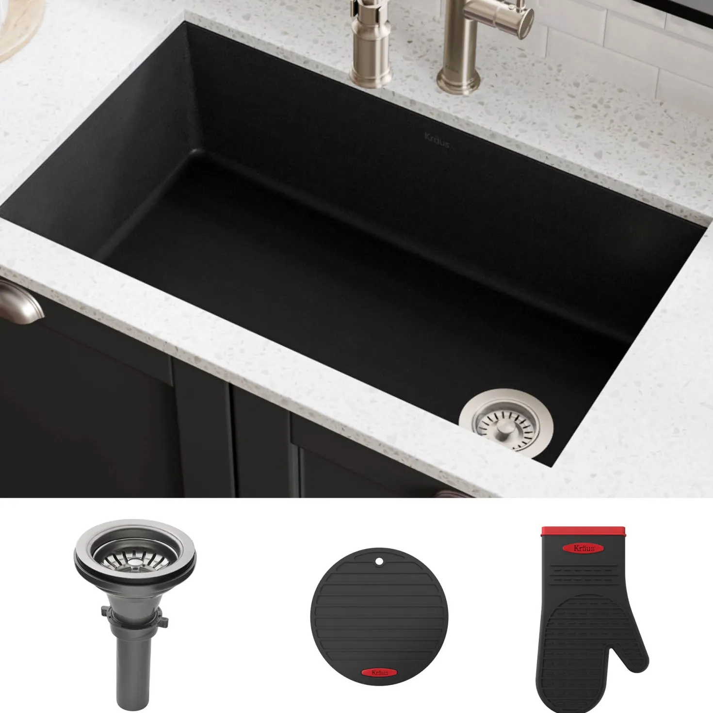 KRAUS Forteza 32" Undermount Single Bowl Granite Kitchen Sink in Black