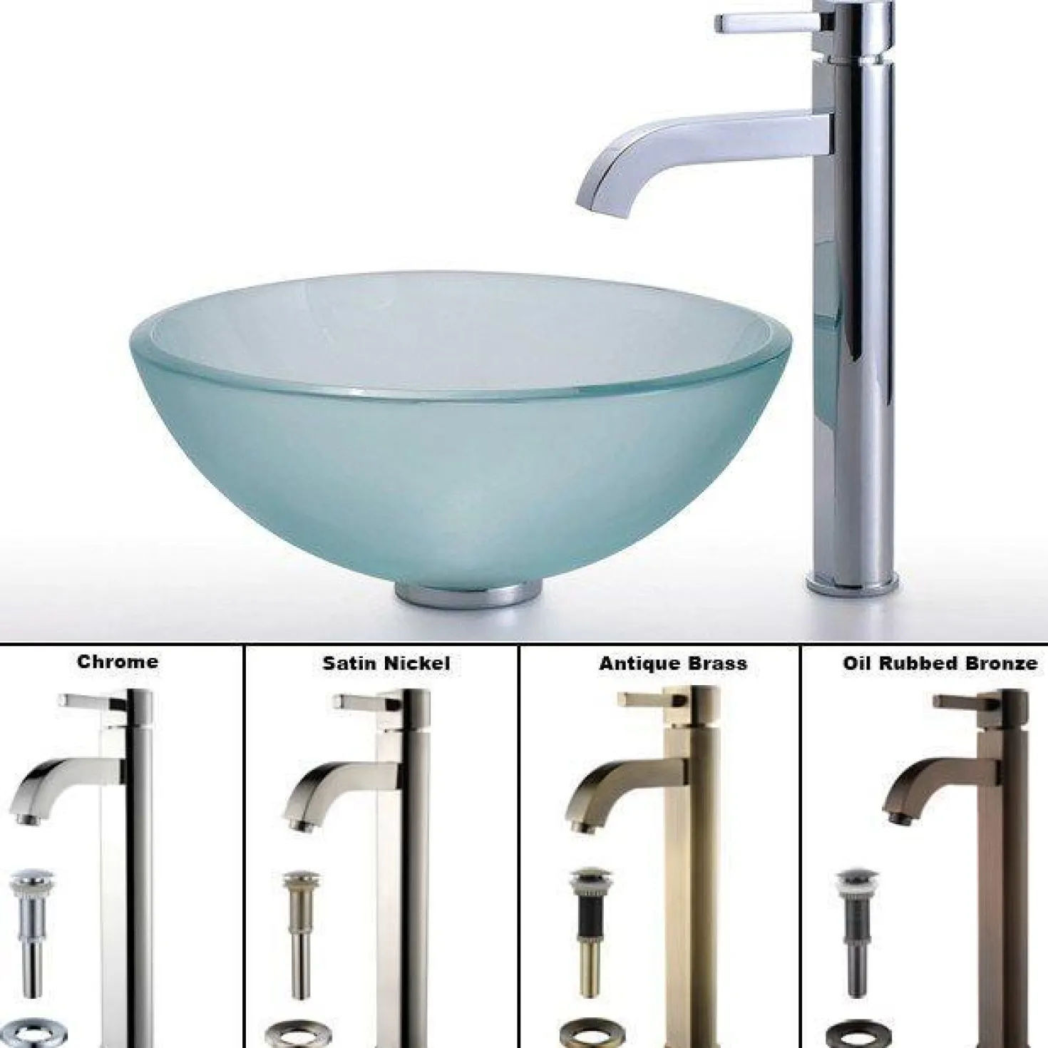 KRAUS Frosted 14" Glass Vessel Sink and Ramus Faucet