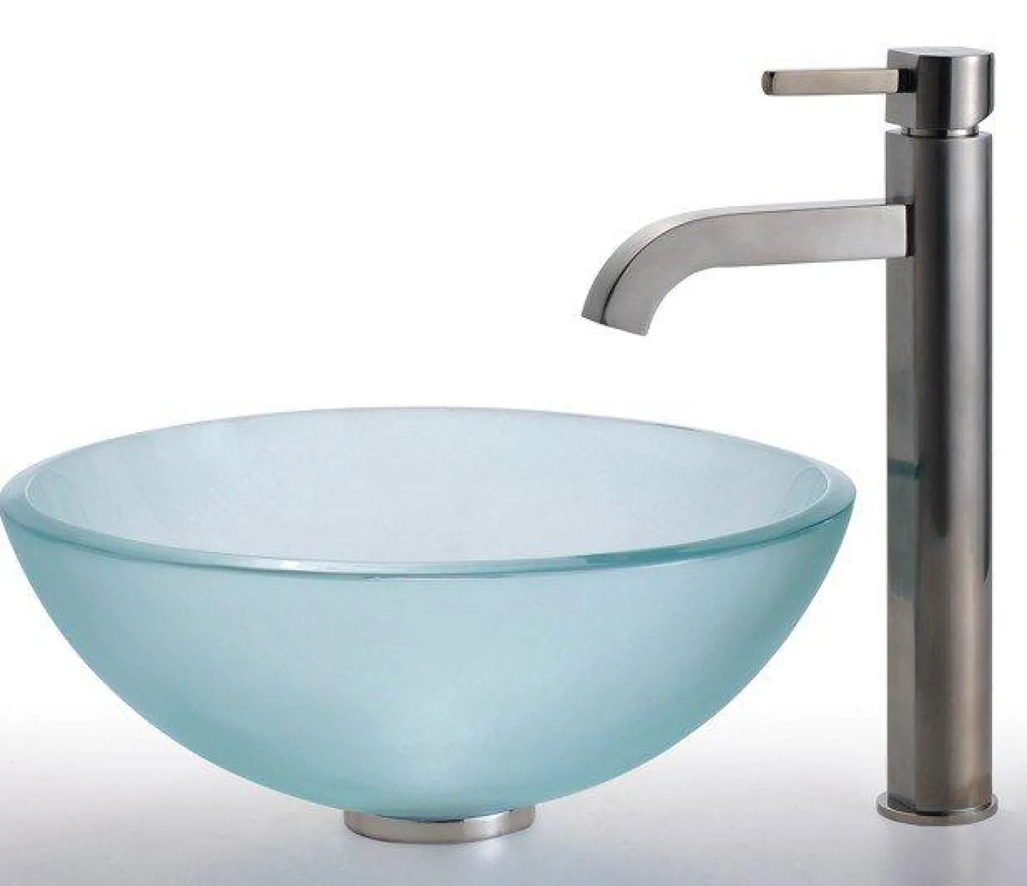 KRAUS Frosted 14" Glass Vessel Sink and Ramus Faucet