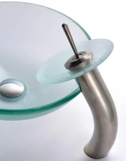 KRAUS Frosted Glass Vessel Sink and Waterfall Faucet