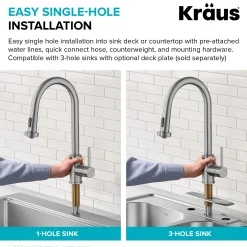 KRAUS 2-Function Single Handle Pull Down Kitchen Faucet in Spot-Free Brushed Brass